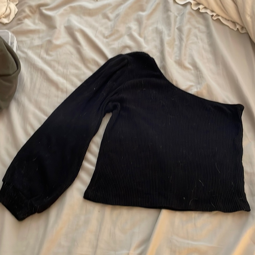 Bohme Asymetrical Black off the shoulder Soft Ribbed Longsleeve Top